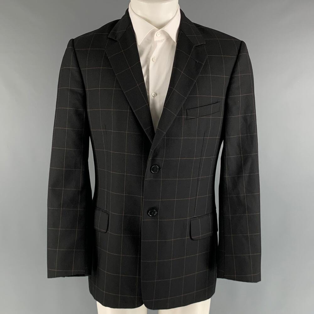 PAUL SMITH Size 40 Black Brown Window Pane Wool Cashmere Sport Coat